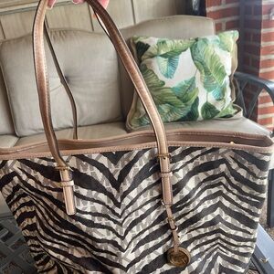 Michael Kors Zebra Print Tote & Wallet - Black and Brown